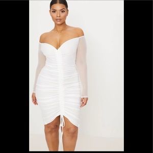 SIZE 16 PLT WHITE MESH RUCHED MIDI DRESS